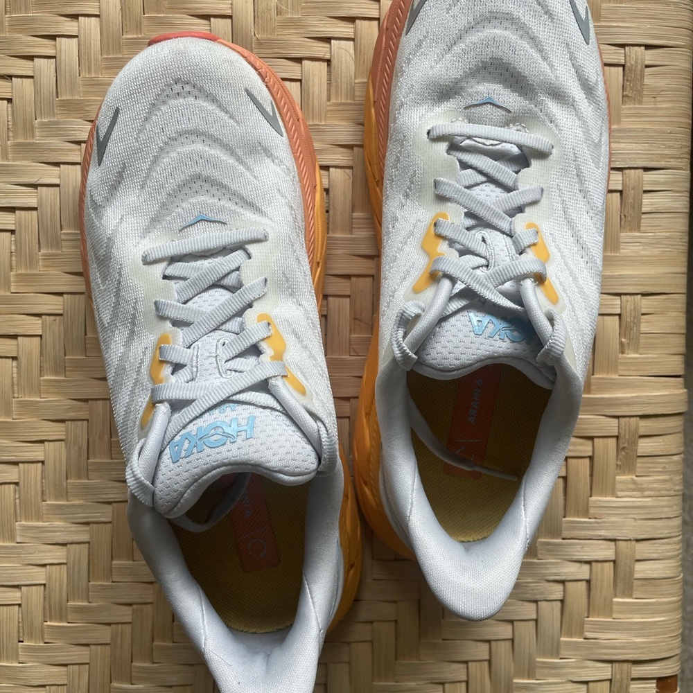 Hoka One One White and Orange Sneakers